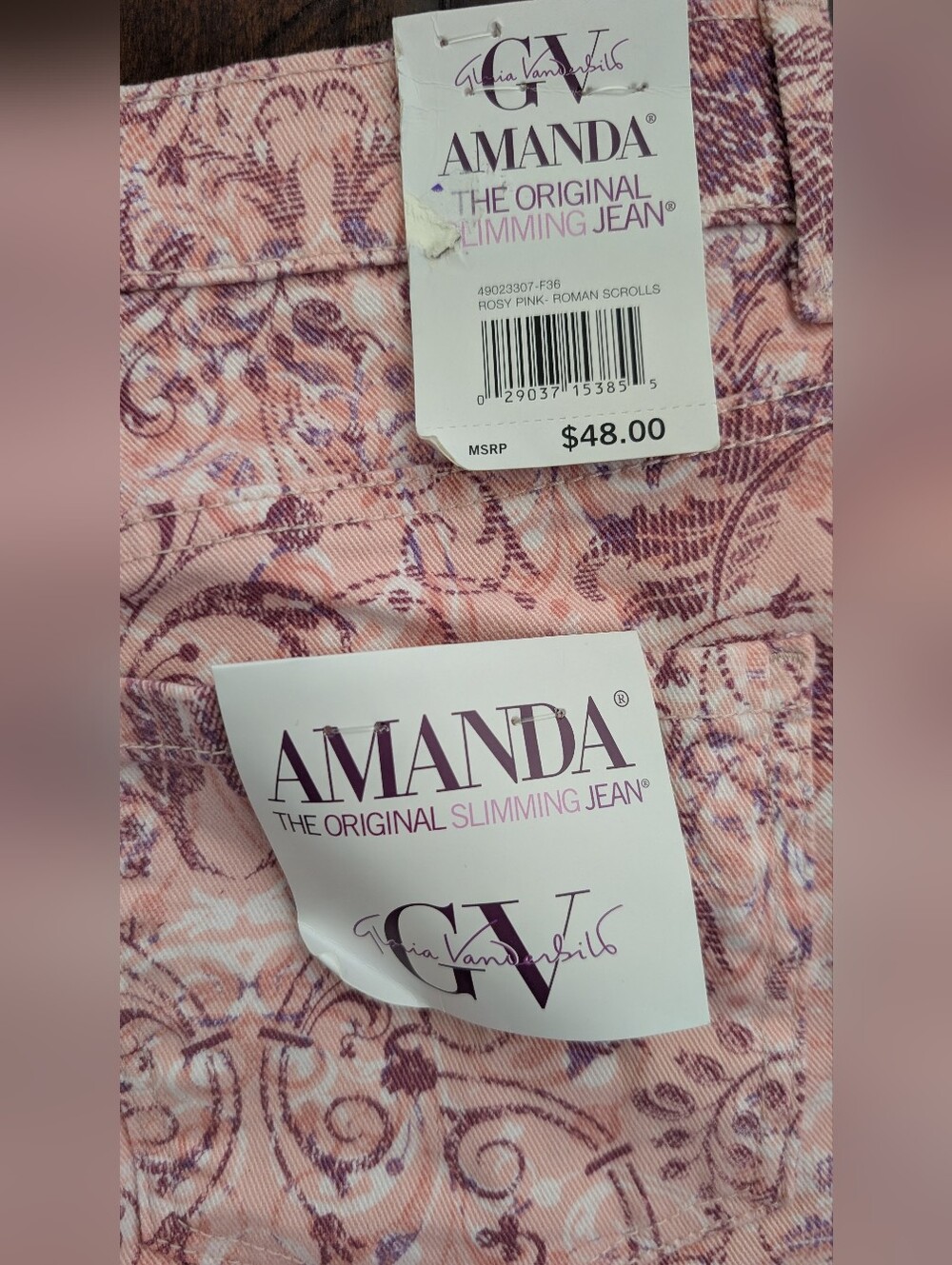 NEW Gloria Vanderbillt Amanda Slimming Jean Women's Rosy Pink Roman Scrolls NWT! - Picture 3 of 16